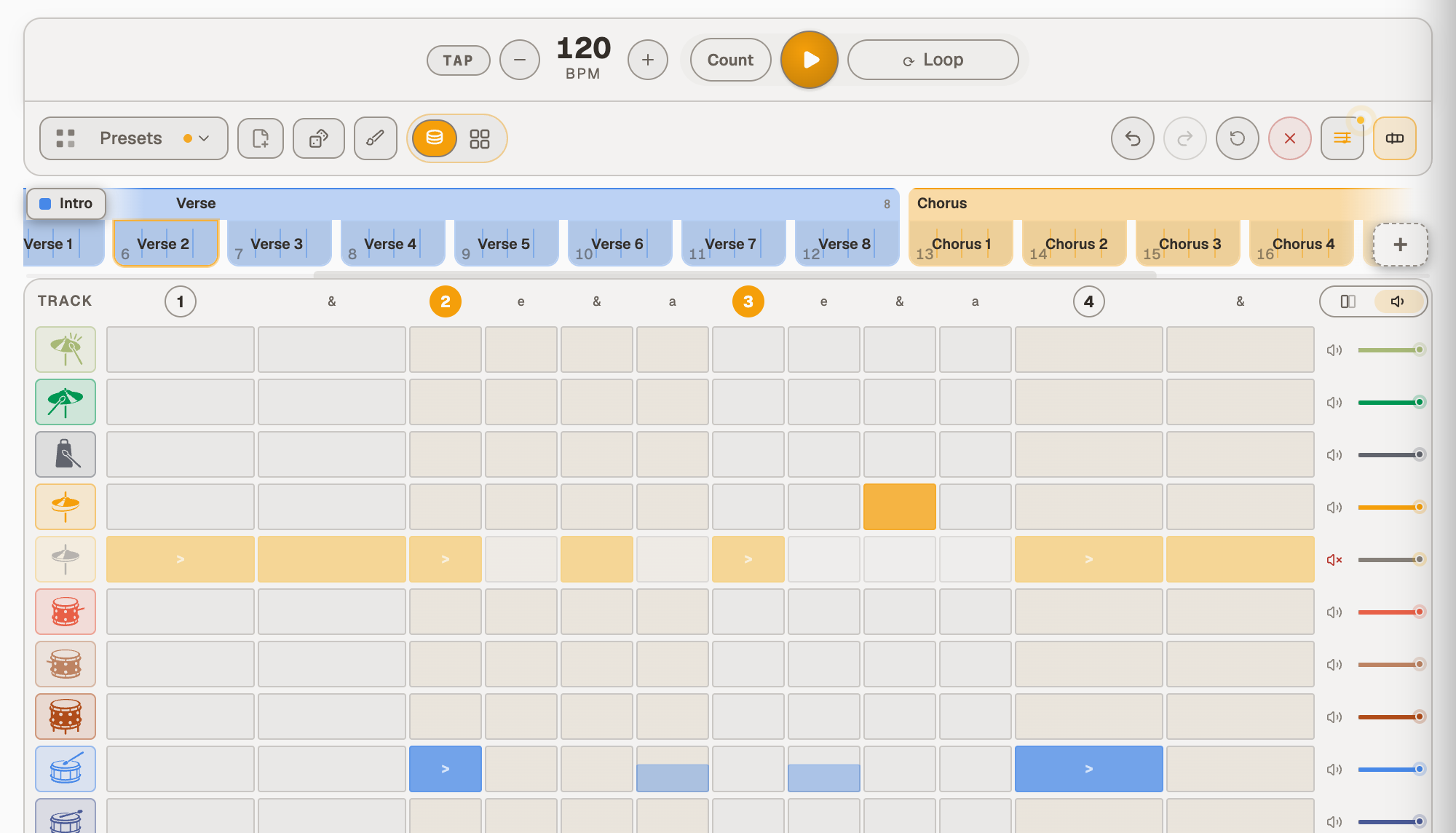 One song, its sections named and coloured, and a chip at the edge for the part scrolled away.